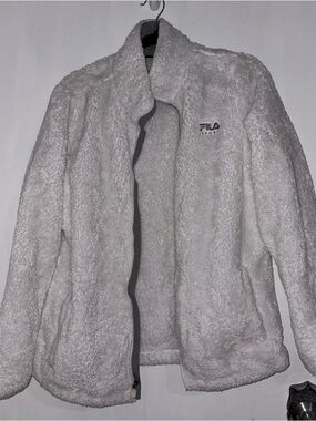 Fila White Sherpa Teddy Jacket with Logo